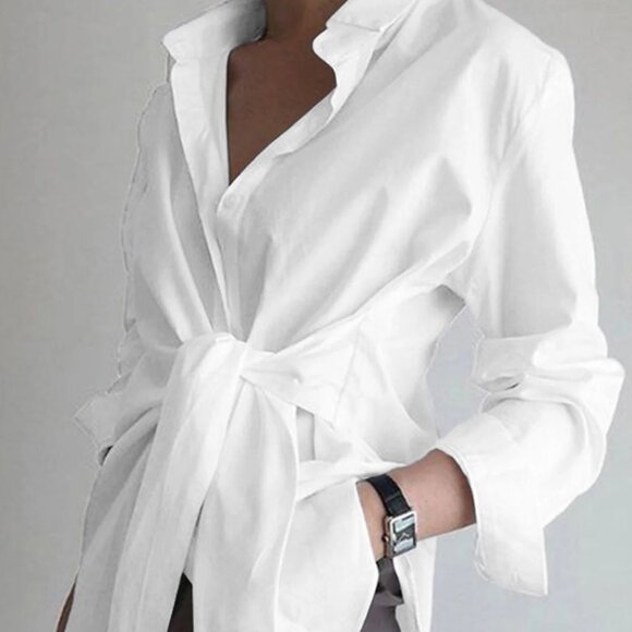 Commense Tops - Button Down Tied Long Shirt